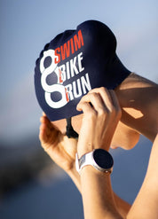 Bonnet de bain - Swim Bike Run - Bleu Foncé - Ventes privées