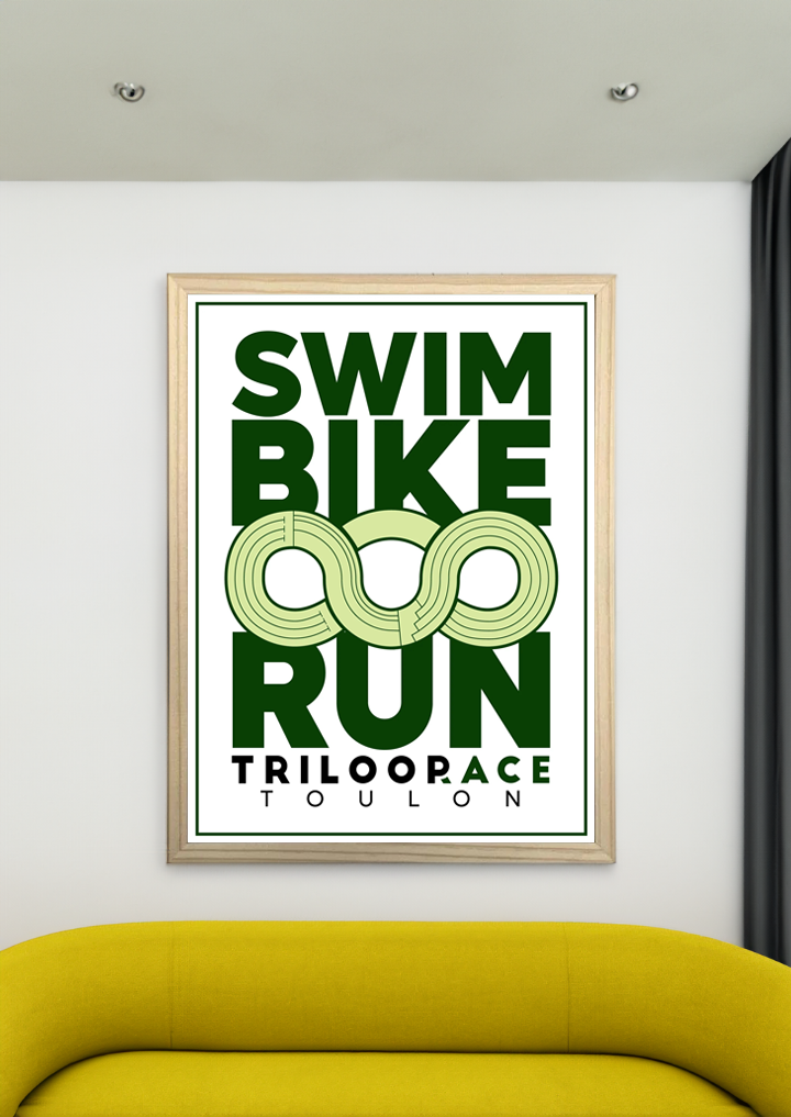 Poster Triloop Race, "Swim Bike Run" Blanc