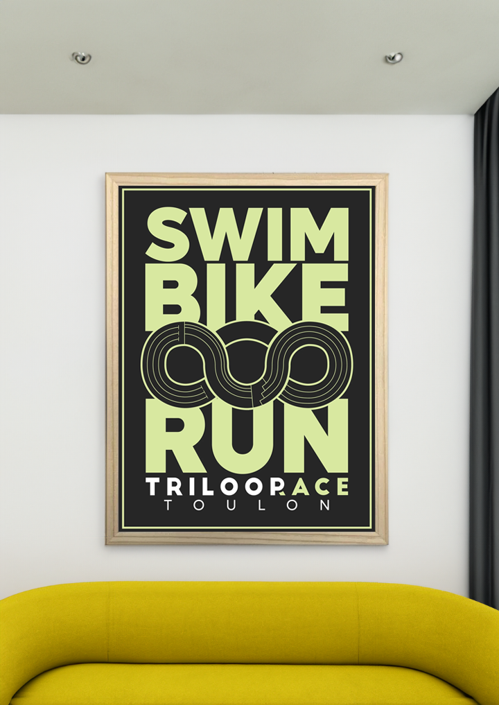 Poster Triloop Race, "Swim Bike Run" Noir