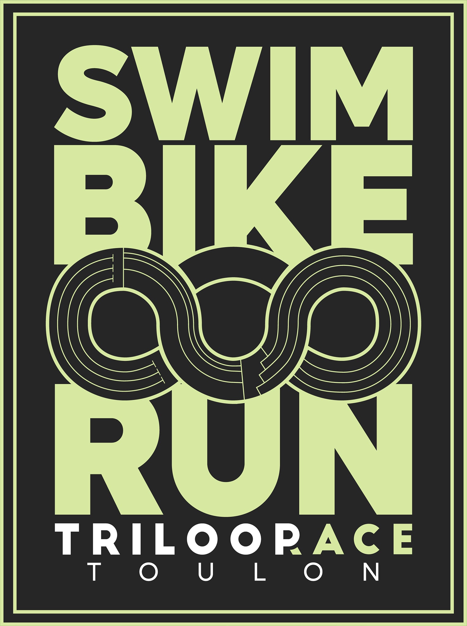 Poster Triloop Race, "Swim Bike Run" Noir