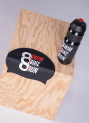 Gourde noire en plastique biodégradable + Bonnet de bain Swim Bike Run